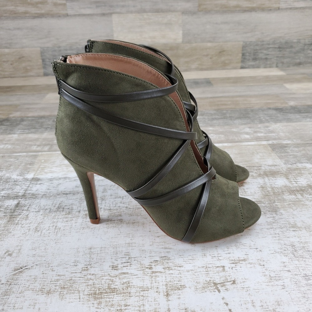 Journee Collection Samara Womens Dress Booties Sz 7 Olive Peep Toe Stiletto Heel